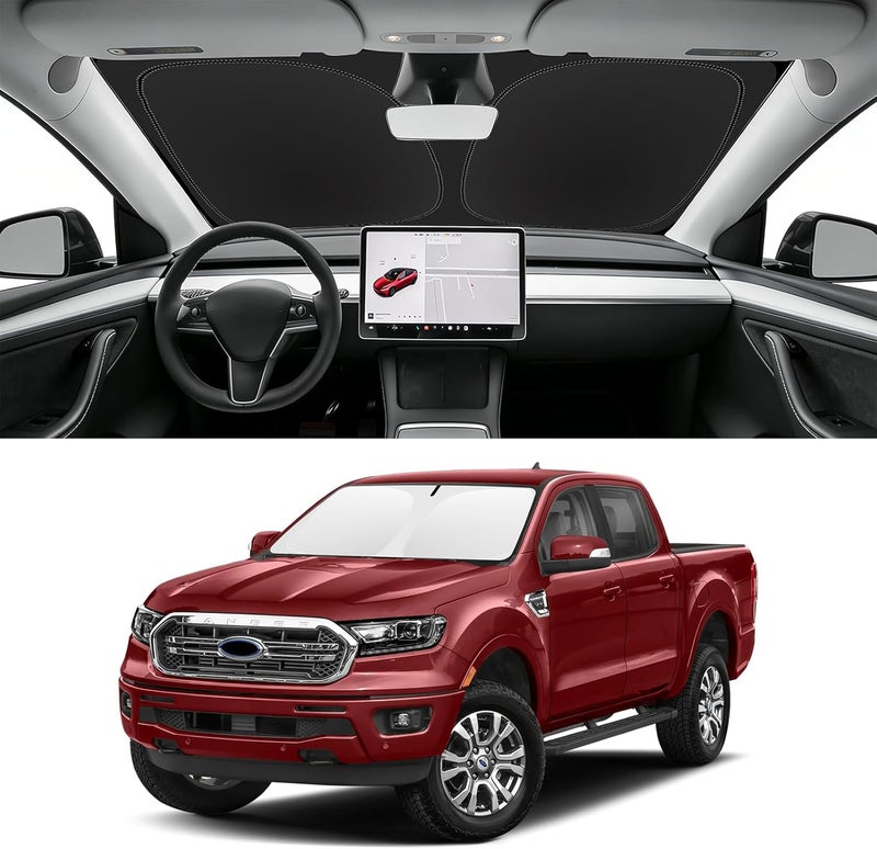 SLOGENTO Custom Fit Windshield Sun Shade for Ford Ranger 2019-2026, Blocks UV & Heat, Front Window Sunshade, Easy Fold & Store - Image 1